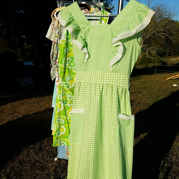 VTG Long Checkered Ruffle Dress 60's 70's 6 M - Picture 9 of 11